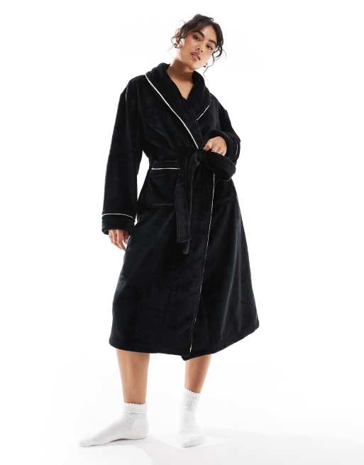 ASOS DESIGN - Vestaglia midi premium morbidissima in pile nera