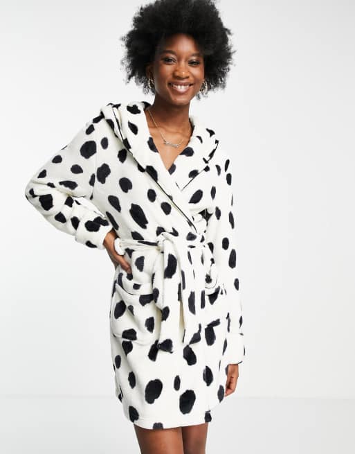 ASOS DESIGN - Vestaglia super morbida in flanella con stampa animalier, colore nero e crema