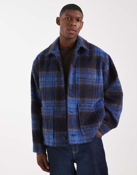 ASOS DESIGN - Veste à carreaux oversize en aspect laine - Bleu - view 1