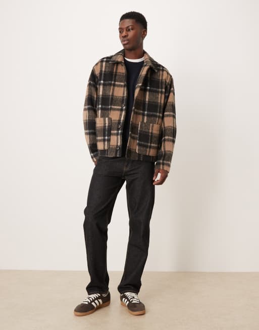ASOS DESIGN - Veste à carreaux oversize en aspect laine - Fauve, 2 de 5