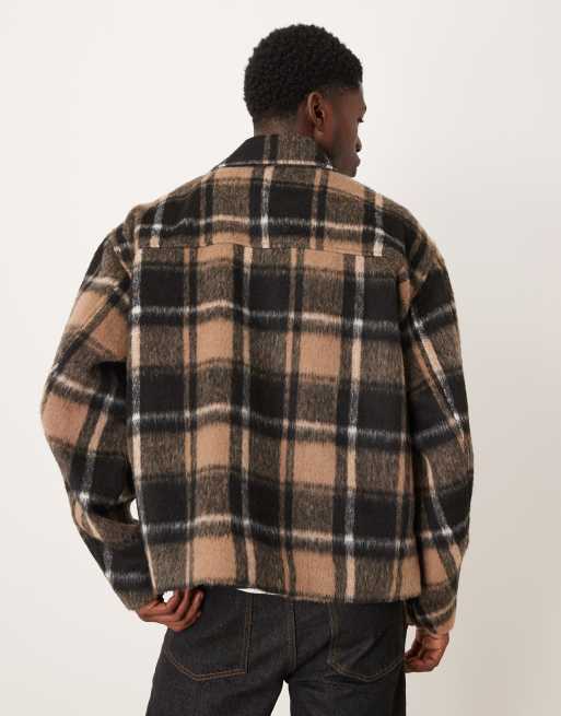 ASOS DESIGN - Veste à carreaux oversize en aspect laine - Fauve, 3 de 5