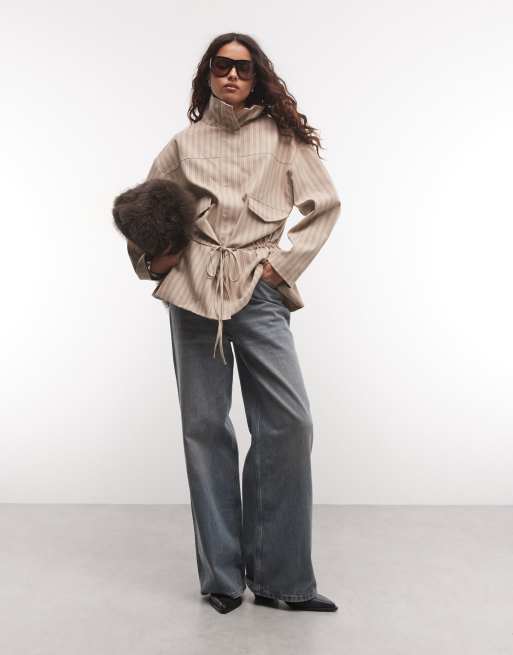 ASOS DESIGN veste à col cheminée à basque à rayures kaki, 2 de 4
