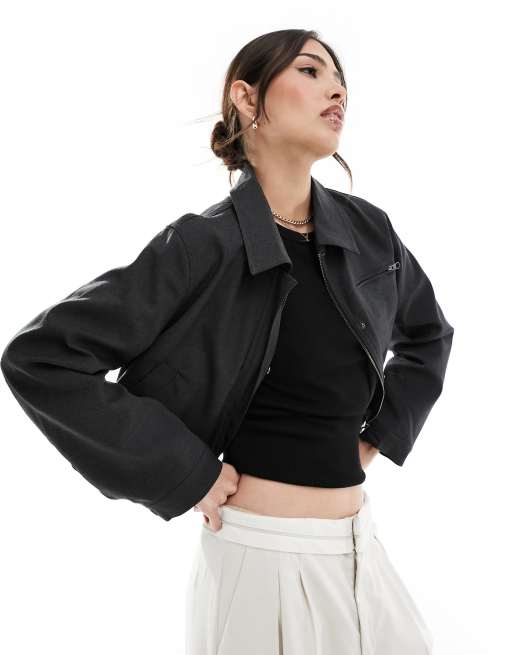 ASOS DESIGN - Veste ajustée à col - Anthracite