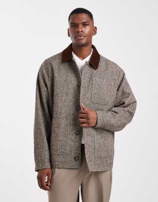 ASOS DESIGN - Veste aspect laine à chevrons - Marron-Brown