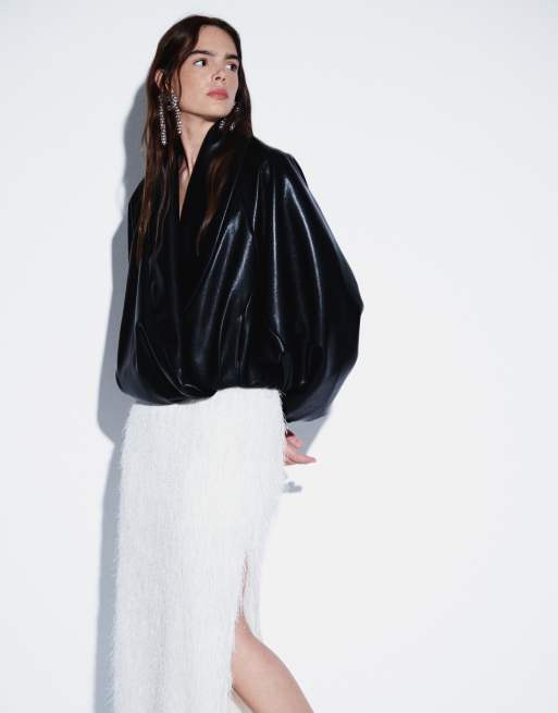 ASOS DESIGN Veste bomber cache-cœur ajustée à col châle noire, 5 de 5