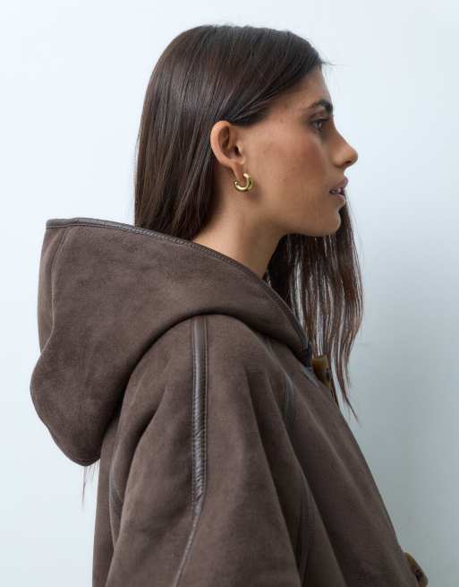 ASOS DESIGN veste borg à capuche avec fermetures à bascule, marron chocolat foncé, 2 de 4