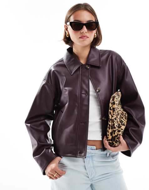 ASOS DESIGN - Veste boutonnée en imitation cuir - Bordeaux - view 1