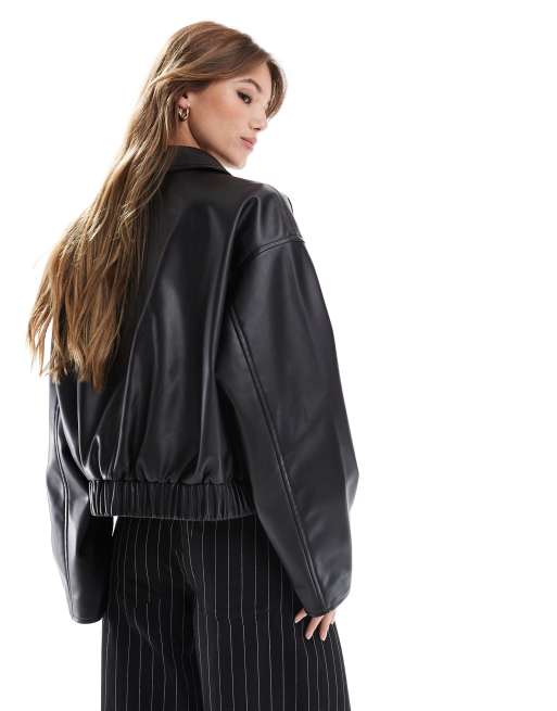 ASOS DESIGN Veste boutonnee en imitation cuir Noir