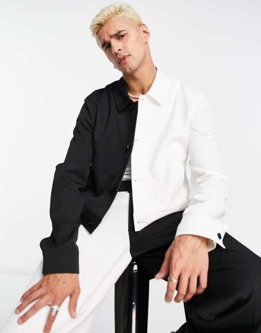 ASOS DESIGN - Veste camionneur d'ensemble effet color block coupe élégante - Noir et blanc