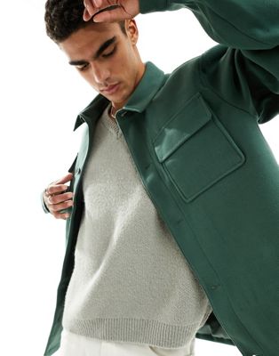 ASOS DESIGN wool look shacket in green - ASOS Price Checker