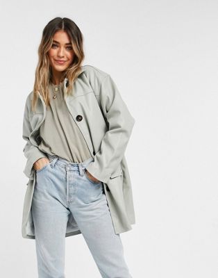 ASOS DESIGN oversized faux leather quilt lined shacket in grey - ASOS Price Checker