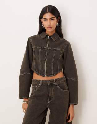 ASOS DESIGN - Veste chemise style corset d'ensemble en jean - Marron-Brown
