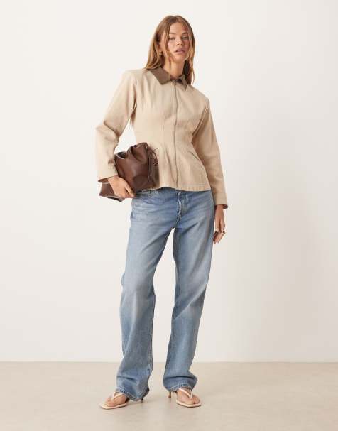 ASOS DESIGN - Veste cintrée en jean style barn - Taupe - view 1