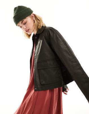 ASOS DESIGN - Veste courte cirée avec col contrastant - Marron