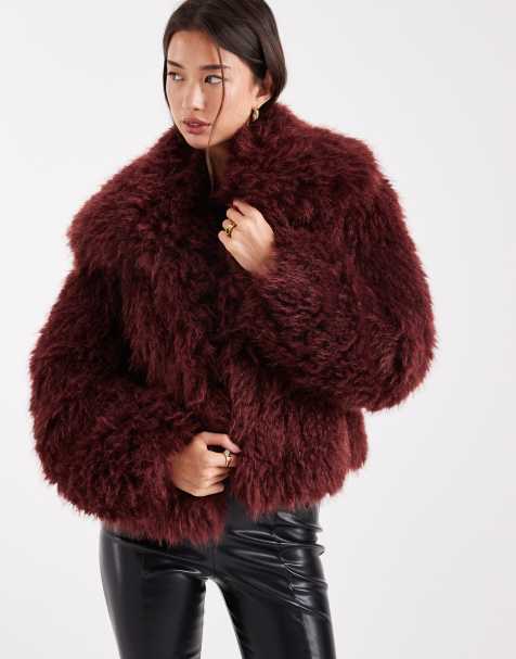 ASOS DESIGN - Veste courte en fausse fourrure - Bordeaux - view 1