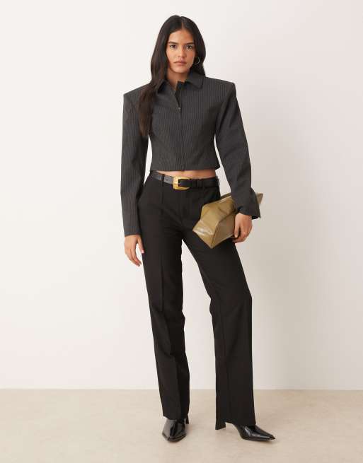 ASOS DESIGN - Veste courte et cintrée d'ensemble à fermeture éclair - Marron à rayures fines, 2 de 4
