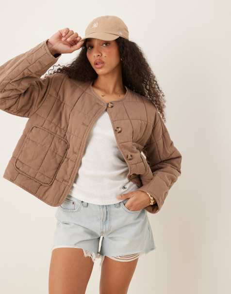 ASOS DESIGN - Veste courte matelassée sans col - Champignon - view 1