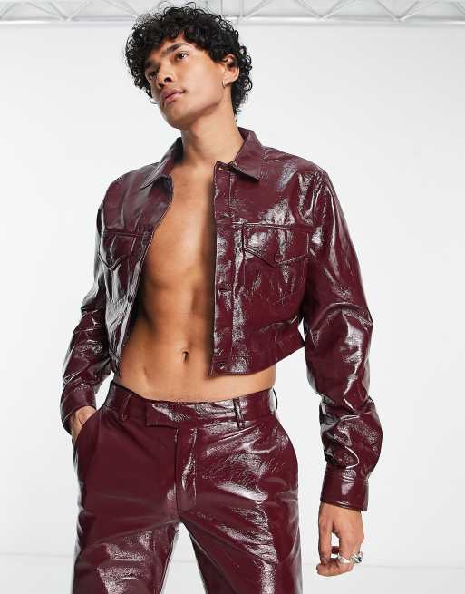 ASOS DESIGN - Veste courte oversize d'ensemble style camionneur en imitation cuir - Marron