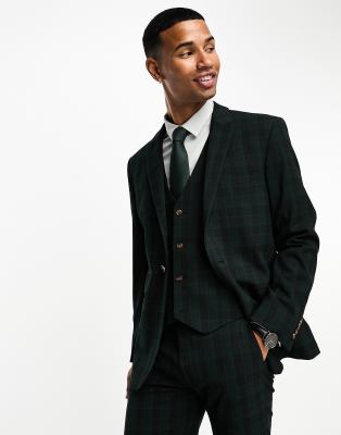 ASOS DESIGN slim suit jacket in forest green check - ASOS Price Checker