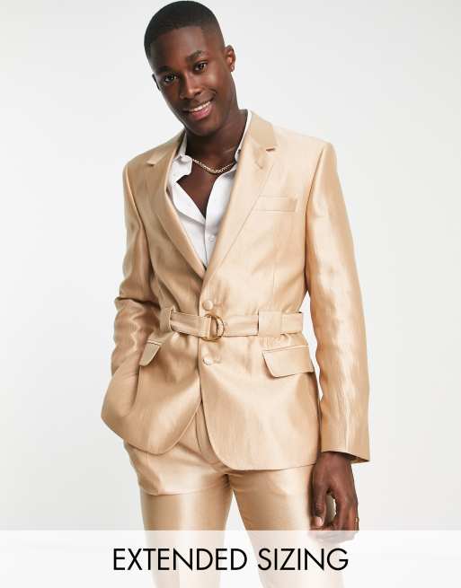 ASOS DESIGN - Veste de costume ajustée à ceinture fonctionnelle - Métallisé doré