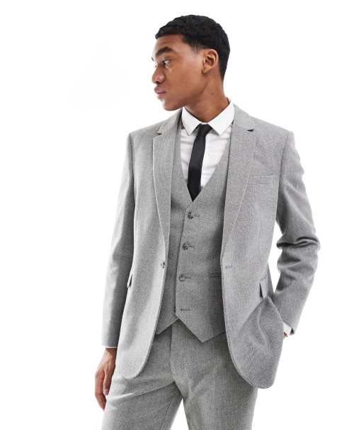 ASOS DESIGN - Veste de costume ajustée à double boutonnage en laine mélangée texturée - Anthracite - view 1