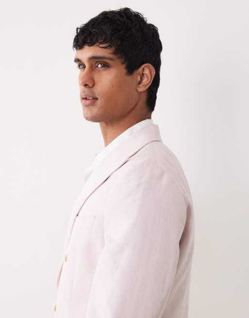 ASOS DESIGN - Veste de costume ajustée à double boutonnage en lin majoritaire - Rose, 3 de 5