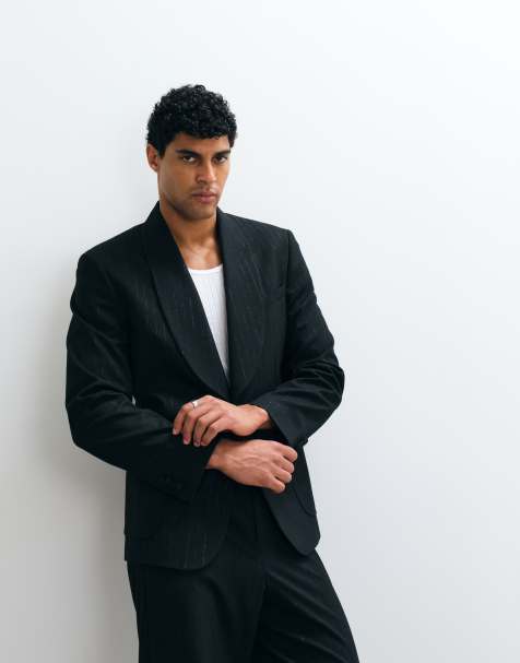 ASOS DESIGN - Veste de costume ajustée à fines rayures métallisées - Noir - view 1