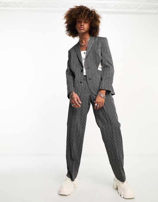 ASOS DESIGN - Veste de costume ajustée avec découpes et rayures - Noir et blanc