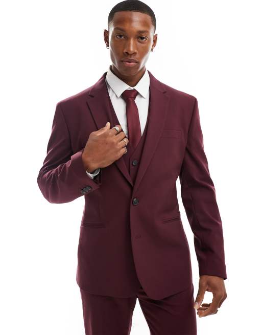 Asos Design Veste De Costume Ajustée Bordeaux Asos