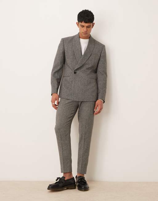 ASOS DESIGN - Veste de costume ajustée coupe croisée à chevrons - Gris, 2 de 5