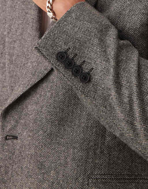 ASOS DESIGN - Veste de costume ajustée coupe croisée à chevrons - Gris, 3 de 5
