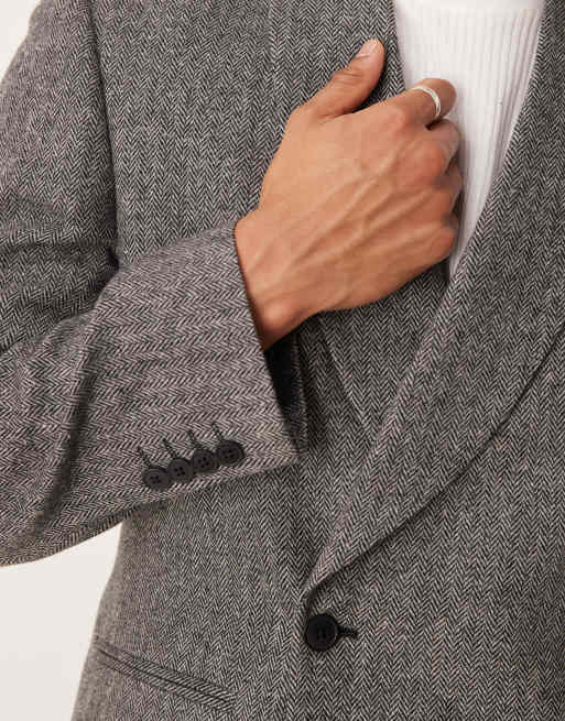 ASOS DESIGN - Veste de costume ajustée coupe croisée à chevrons - Gris, 5 de 5