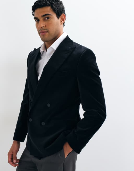 ASOS DESIGN veste de costume ajustée croisée en velours de coton noir, 5 de 5