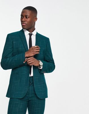 ASOS DESIGN skinny suit jacket in crosshatch in green - ASOS Price Checker