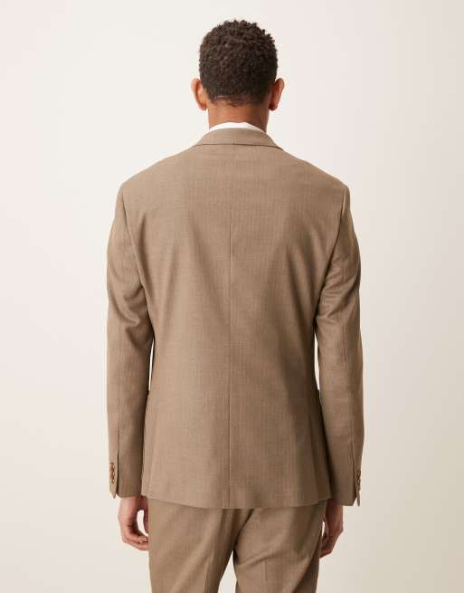 ASOS DESIGN - Veste de costume ajustée en aspect laine à chevrons - Beige, 3 de 5