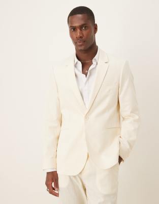 ASOS DESIGN - Veste de costume ajustée en aspect lin - Écru - view 1