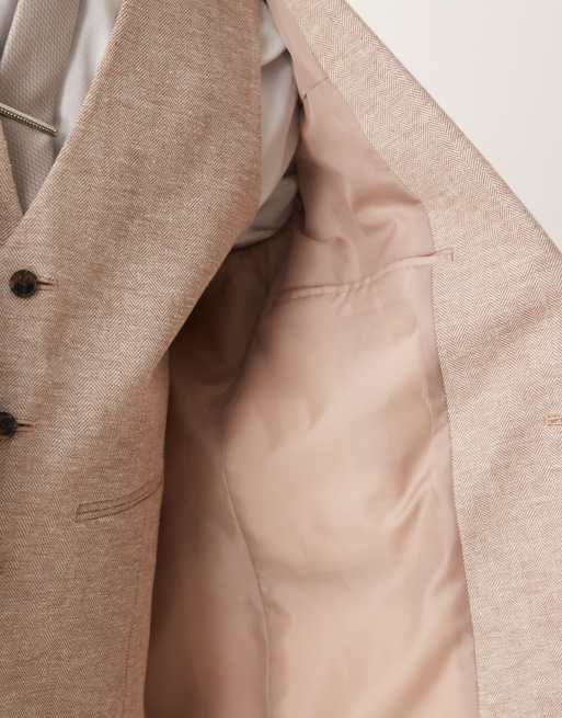 ASOS DESIGN - Veste de costume ajustée en coton et lin à chevrons - Marron, 5 de 5