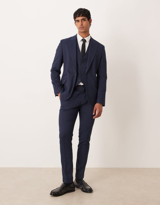 ASOS DESIGN - Veste de costume ajustée en flanelle à chevrons - Bleu marine, 2 de 5