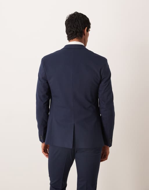 ASOS DESIGN - Veste de costume ajustée en flanelle à chevrons - Bleu marine, 3 de 5