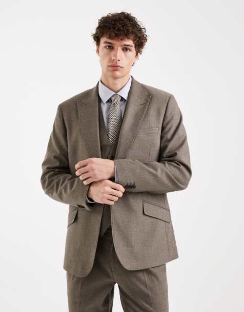 ASOS DESIGN - Veste de costume ajustée en flanelle aspect laine à chevrons - Kaki - view 1