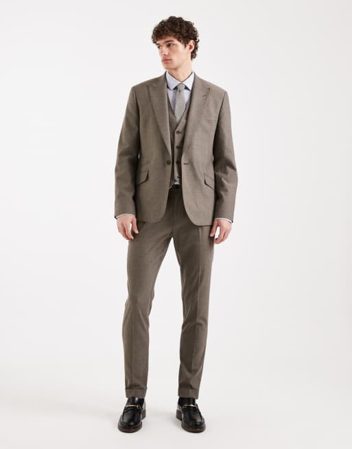 ASOS DESIGN - Veste de costume ajustée en flanelle aspect laine à chevrons - Kaki, 2 de 5