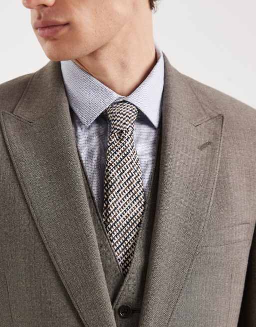 ASOS DESIGN - Veste de costume ajustée en flanelle aspect laine à chevrons - Kaki, 5 de 5