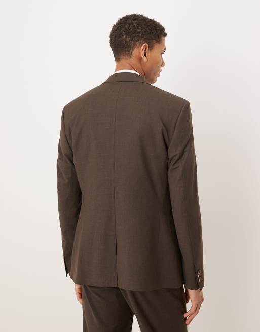 ASOS DESIGN - Veste de costume ajustée en laine lavable en machine - Marron foncé, 4 de 5