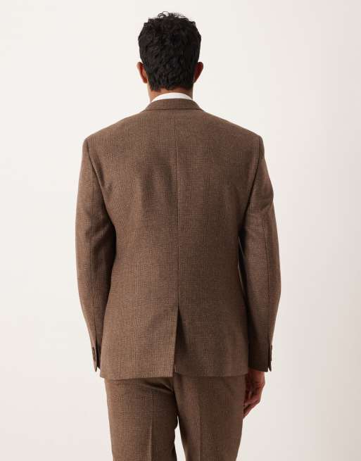 ASOS DESIGN - Veste de costume ajustée en laine mélangée à carreaux - Marron, 3 de 5