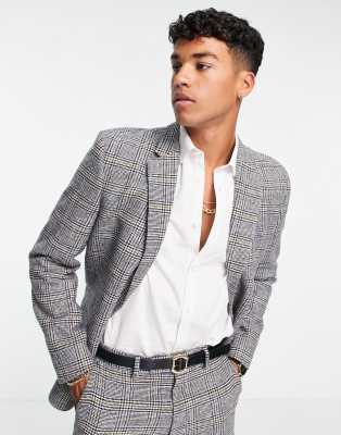 ASOS DESIGN slim wool mix suit jacket in prince of wales check - ASOS Price Checker