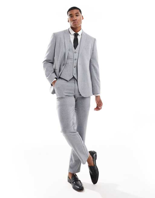 ASOS DESIGN - Veste de costume ajustée en laine mélangée à maille nattée - Gris, 3 de 5