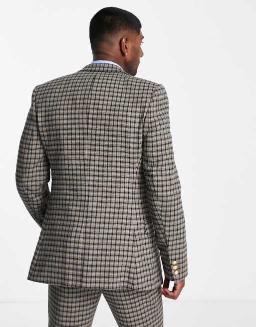 ASOS DESIGN - Veste de costume ajustée en laine mélangée à petits carreaux - Marron, 2 de 4