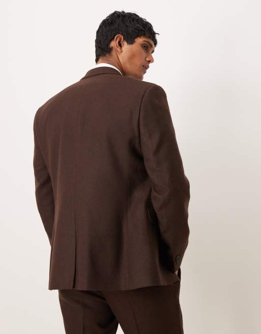 ASOS DESIGN - Veste de costume ajustée en laine mélangée - Marron foncé, 3 de 5