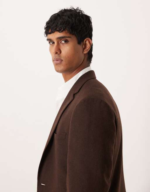 ASOS DESIGN - Veste de costume ajustée en laine mélangée - Marron foncé, 4 de 5