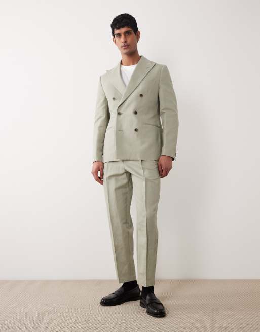 ASOS DESIGN - Veste de costume ajustée en lin majoritaire à double boutonnage - Kaki, 2 de 5